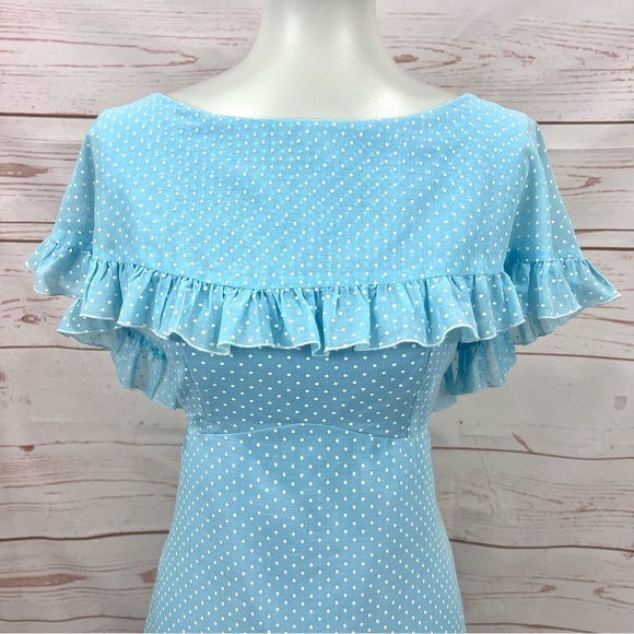 Vintage 60’s Mid Century House of Bianchi Polka Dot Ruffle Cape Maxi Dress - Picture 4 of 11